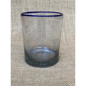 Norman Glass Goblet With Blue Rim, Folk Art, 18th / 19th Century