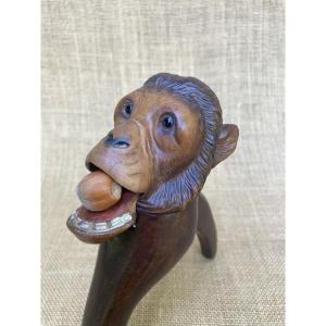 Wooden Nutcracker, Monkey Head, 20th Century Folk Art 