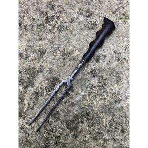Two-pronged Spear Fork, Dolphin Head Handle, 17th Century. Tableware, Folk Art.