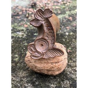 Stamp, Seal, Boxwood Mark, Dolphin, 19th Century Folk Art 