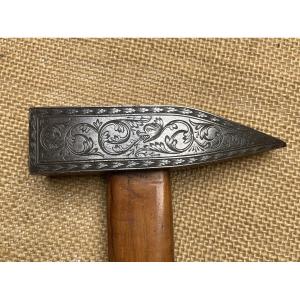Chiseled, Engraved, Highly Decorated Hammer, Wrought Iron, Tool, Folk Art Late 19th C. Early 20th C.