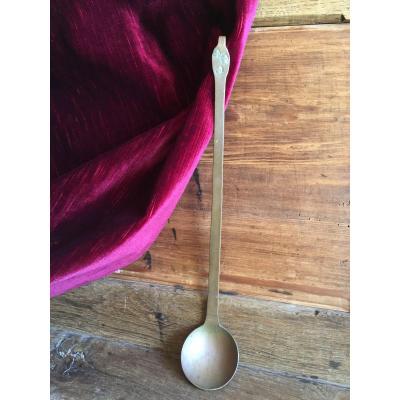 XVIIIth Sauce Spoon Heraldic Lily Flower Decor From Villedieu-les-poêles (normandy) - With Its Patina Of Origin