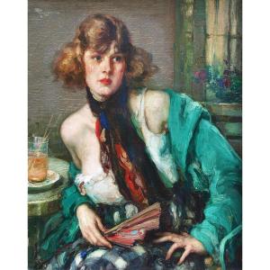 "Ritratto di giovane donna" Fernand Toussaint (1873-1956)Olio su tela