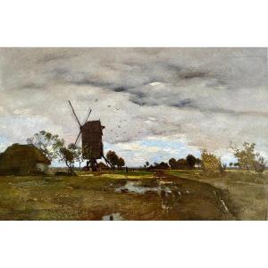Rudolf Ribarz (1848-1904) "Il mulino" Olio su tavola cm 56 x 39