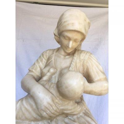 Marble Statue And Pedestal Woman Was Going The Child