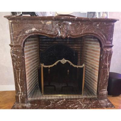 Louis XV Red Marble Fireplace