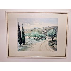 Chemin De l'Oliveraie Lithograph By Victor Zarou