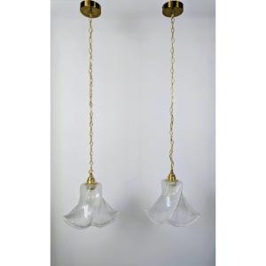 Elegant Duo Of Pendant Lights In Granite Glass And Brass