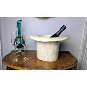 Top-hat Champagne Bucket In Horn, Bakelite Interior