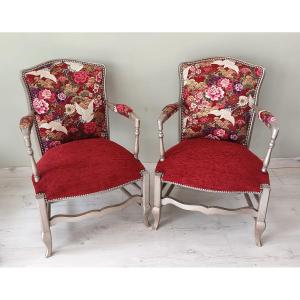 Pair Of Louis XV Style Cabriolet Armchairs, Japonisme Style