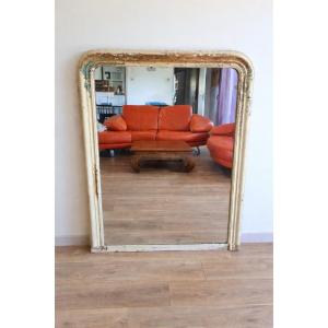 Large Louis-philippe Period Mirror In Molded Wood With Antique Patina - 139 X 106 Cm