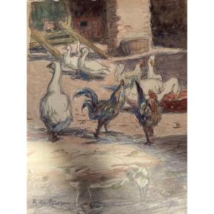 The Chicken Coop. A. De Brou. 1926. Watercolor And Pencil.