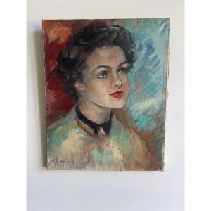 Gil d'Arvoy. Portrait Oil On Canvas 1950