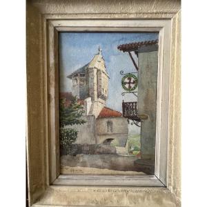 Church Of Bidart, Watercolor From 1947