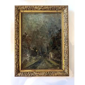 Georges Brahem, Avenue De Verdun, Evening. Caudéran. 1955. Oil On Panel, 21 X 28 Cm