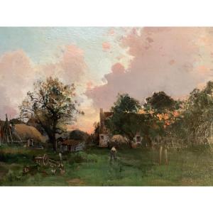 Jmg Anglade, Late 19th Century. Sunrise In The Countryside, 19th Century. Oil On Canvas, 61 X 46 Cm