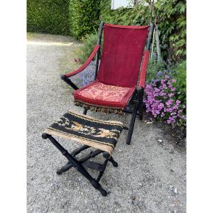 Napoleon III Folding Chair And Footrest.