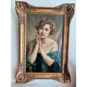 Portrait Of A Young Woman By Henri Mottez (1858-1937)