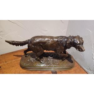 Bronze Sculpture "french Spaniel Dog" By Pierre-jules Mene (1810-1879)