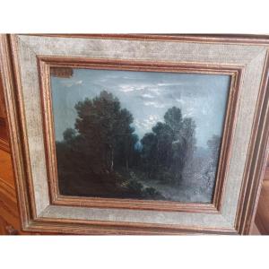 Oil On Canvas "landscape At Twilight" By Augustin Toursel 