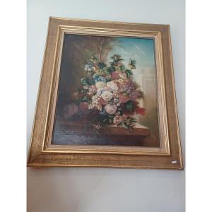 19th Century Painting "flowers And Fruits"