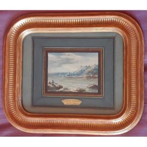Eugène Cicéri (1813-1890) Lovely Animated Maritime Landscape In Watercolor