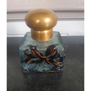 Baccarat Crystal Inkwell With Tiger Lily Art Nouveau