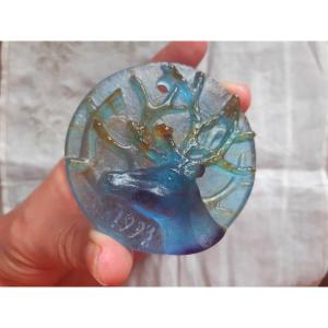 Daum France Deer Medallion Pendant In Glass Paste XXth Century