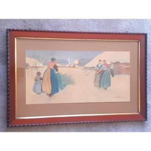 Zimmermann Auguste Watercolor Scene Of Dutch Life Netherlands Holland (3)
