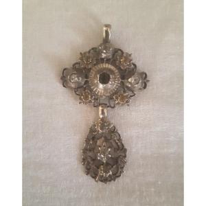 Cross Of Saint-lô Silver Pendant With Stones XIXth Century