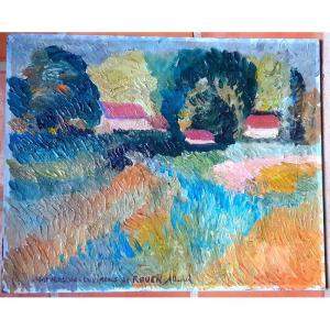 Eugène Alluaud (1866-1947) View Of The Surroundings Of Rouen Oil Painting Landscape Painting Impressionnist Ecole De Crozant