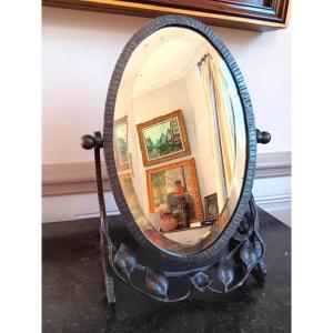 Art Deco Wrought Iron Psyche Table Mirror Circa 1925