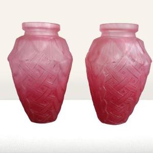 Charles Schneider (1881-1953) Pair Of Art Deco Vases Circa 1930