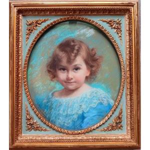 Hélène Lavergne Mosticker (1866-1949) Charming Pastel On Canvas Portrait Of A Child Art Nouveau Era 1900