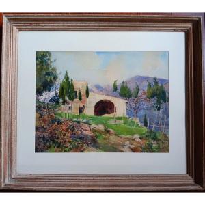 Paul Emile Lecomte (1877-1958) Farmhouse In Provence Near The Alpilles In Watercolor