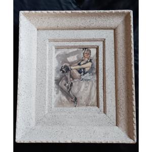 Charley Garry (1891-1973) Music Hall Dancer Young Woman Painting Oil On Canvas