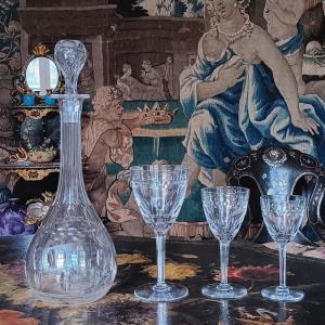 Vsl Val Saint Lambert Cut Crystal Glasses And 1 Carafe Nestor Tortoiseshell And Olive Service 