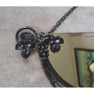 Half Moon Ice Mirror With Vine In Art Nouveau Art Deco Wrought Iron Circa 1925 1930