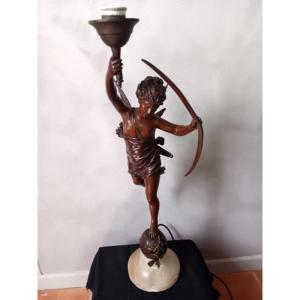 Large Bronze Lamp Depicting An Art Nouveau Butterfly Woman, 1900 Period