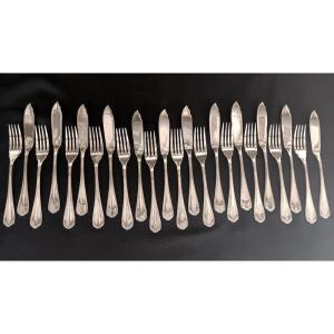 Christofle Spatours Fish Service 12 Cutlery Silver Plated Metal Original Box