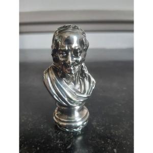 Pyrogenic Match Holder Box Bust Of Voltaire In Silver Metal