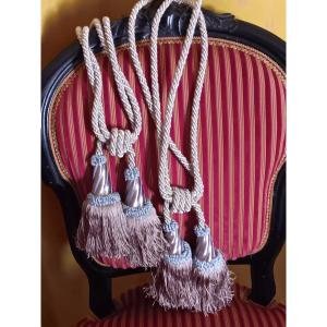 Beautiful Pair Of Curtain Tiebacks In Satin Trimmings With Two Tassels