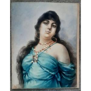 Watercolor Pierre Noire Adolphe Bachman (attr. To) Young Woman From North Africa Oriental Beauty