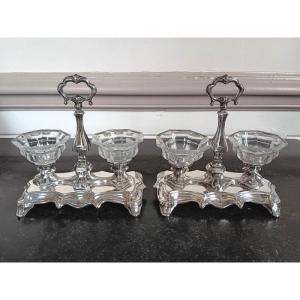 François Alphonse Debain Pair Of Double Salt Cellars In Silver And Cut Crystal