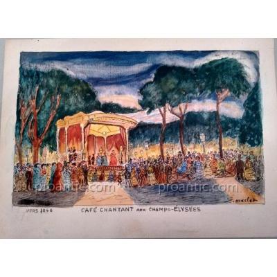 Elisée Maclet (1881 - 1962) Aquarelle Champs Elysées Paris