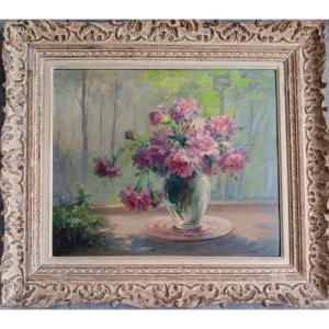 Blanche Eglène-surieux (lyon 1884 - 1944) Lyon School Bouquet Of Pink Peonies In A Vase Paintin