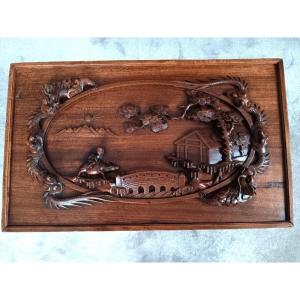 Asian Box Chest 2 Toba Dragons On Its Mule China Or Vietnam In Carved Wood 1900