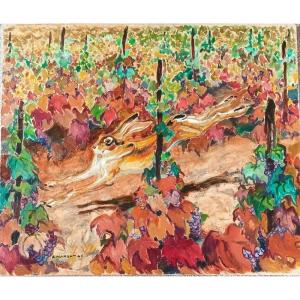 André Margat (1903-1997) Hare In The Vines Painting