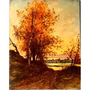 René Ligeron (1880 - 1946) Wooded Path Near The Village In Autumn Barbizon