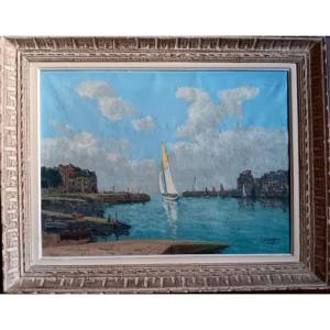 Lucien Seevagen (1887-1959) Sailing Ships In The Port Of Concarneau Brittany Painting